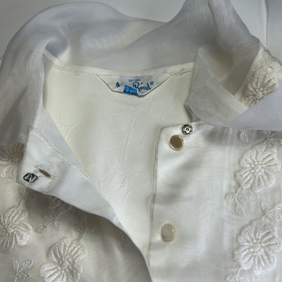JUDY BOND VINTAGE 1950s?  EMBROIDERED SHEER SLEEVE BLOUSE SECRETARY BOW SZ 14/34 - Picture 15 of 16